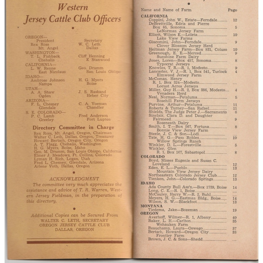 1938 Western Jersey Breeders Who's Who Directory Cattle Clubs of the West Book - Picture 3 of 3